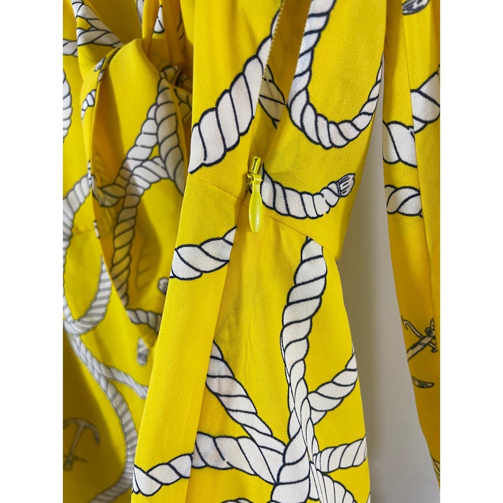 Cabi Yellow Nautical Blouse Size Small White Rope Long Sleeve Tie Neck V Neck - Picture 5 of 9